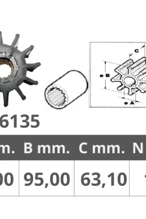 Promo Stagionale Girante Jabsco 17935 - 09-819B per Nautica, Ø int. 25mm, Ø est. 95mm, Spessore 63,1mm, 12 Pale