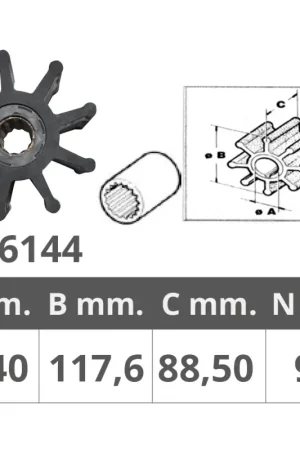 Girante Jabsco 17240-0001 - Girante Nautica 9 Pale Ø Interno 25,4 mm, Ø Esterno 118 mm, Spessore 88,9 mm Occasione Imperdibile