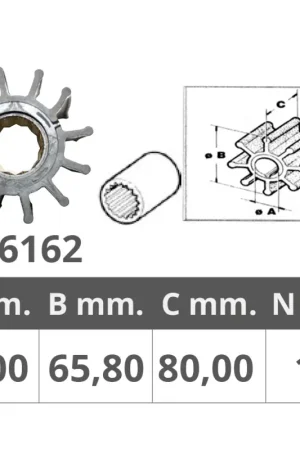 Girante Johnson 09-821B - Ø 25 mm Interno, Ø 65,7 mm Esterno, Spessore 80 mm, 12 Pale - Componenti Nautici di Alta Qualità per Barche Offerta