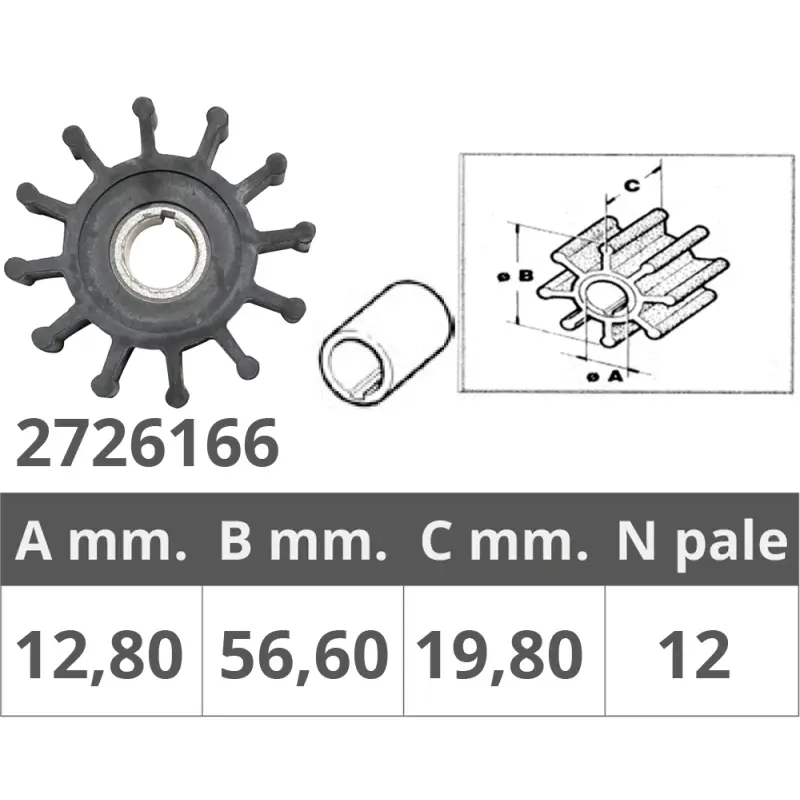 Girante Sherwood 10077K - Accessorio Nautico di Qualità per Vela e Barche, Ø Interno 12,8 mm, Ø Esterno 57 mm, Spessore 20 mm, 12 Pale Saldi