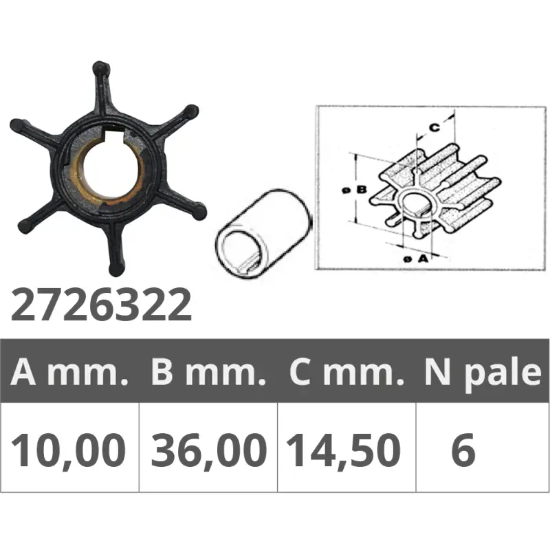 Girante Yamaha 3 Malta (1990) - 6 Pale, Ø Interno 9,9 mm, Ø Esterno 36 mm, Spessore 14,5 mm - Accessori Nautici e Vela Ultima Occasione