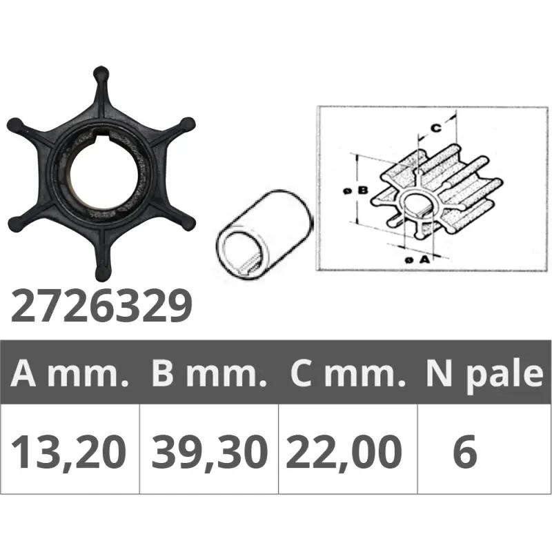 Girante Suzuki 4T 9,9-15 HP - Ø Interno 13,2 mm, Ø Esterno 42 mm, Spessore 22 mm, 6 Pale - Ricambio Nautico di Qualità Prezzo Ridotto