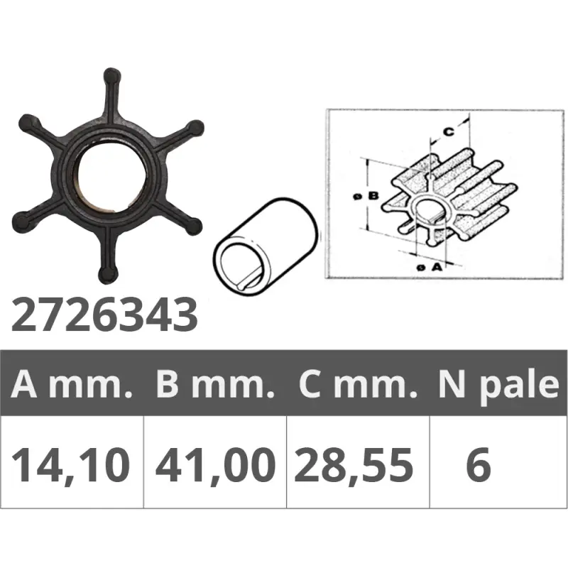Direttamente Dal Produttore Girante Honda 4T per Motori Navali 8-9-15HP - Ø Interno 14,1mm | Ø Esterno 41mm | Spessore 27,55mm | 6 Pale
