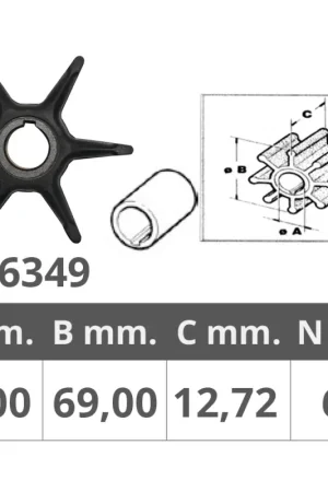 Affare Girante Evinrude 2T 9.5-10HP - Ø Interno 14mm, Ø Esterno 69mm, Spessore 12.8mm, 6 Pale - Ricambio Nautico di Qualità