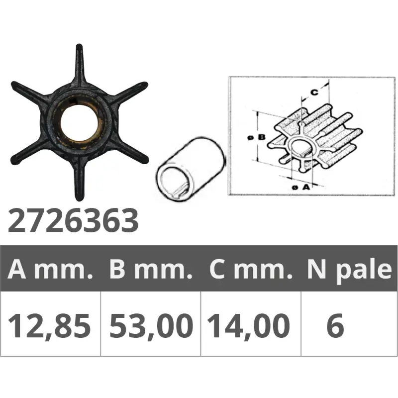 Promo Stagionale Girante Selva/Yamaha 9,9-15 HP - Ricambio Nautico di Alta Qualità con 6 Pale - Ø Interno 12,85 mm, Ø Esterno 53 mm, Spessore 14 mm