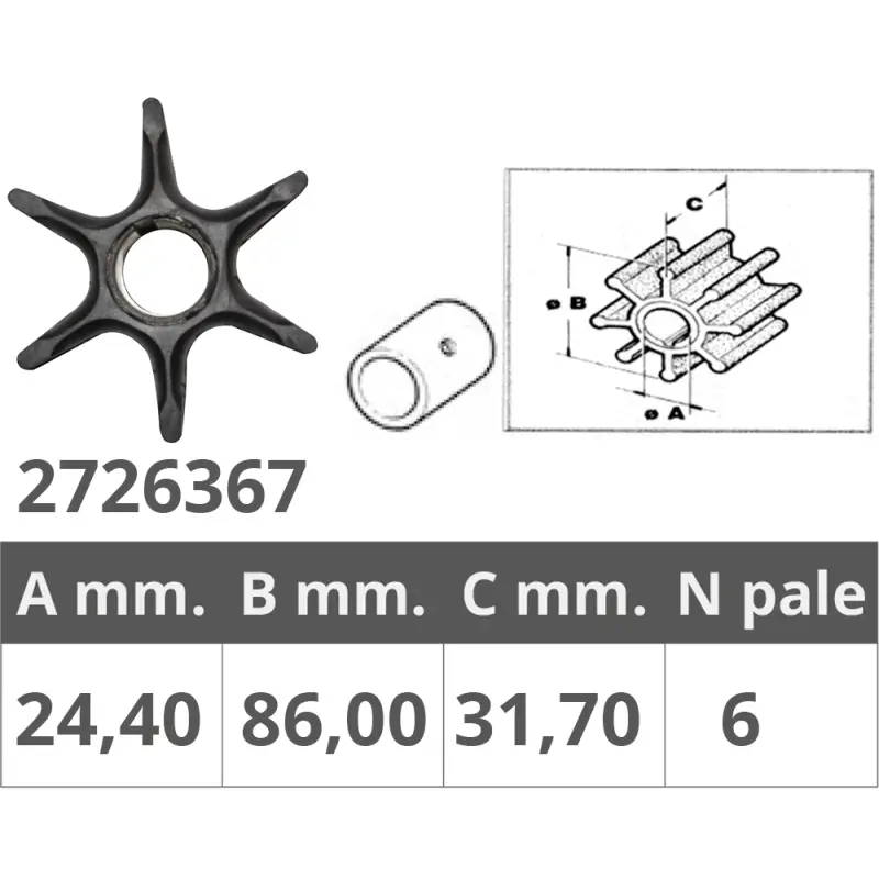 Promo Stagionale Girante per Motore Suzuki 4T 90-115 HP - Dimensioni Ø int. 24,3 mm, Ø est. 86 mm, Spessore 31,7 mm, 6 Pale - Finnord