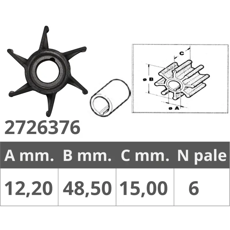 Girante Selva R.O. 8095040 - Compatibile con Nautica e Barche, Dimensioni Ø Int. 12.2 mm, Ø Est. 48.5 mm, Spessore 15 mm, 6 Pale Prezzo Ridotto