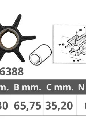 Direttamente Dal Produttore Girante Tohatsu 2T per Motori Nautici 70-90-120-140 HP - Ø Int. 20,15 mm, Ø Est. 67,4 mm, Spessore 35,1 mm, 6 Pale