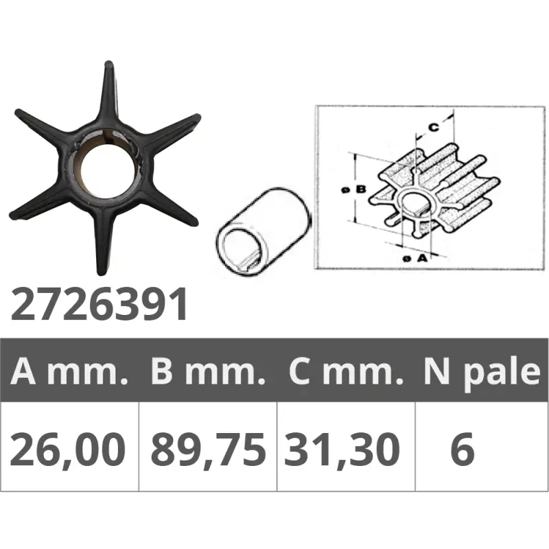 Girante Honda 4T 175-225 HP - Dimensioni Ø Int. 26 mm, Ø Est. 89.75 mm, Spessore 31.3 mm, 6 Pale - Alta Qualità Nautica Compra Oggi Stesso