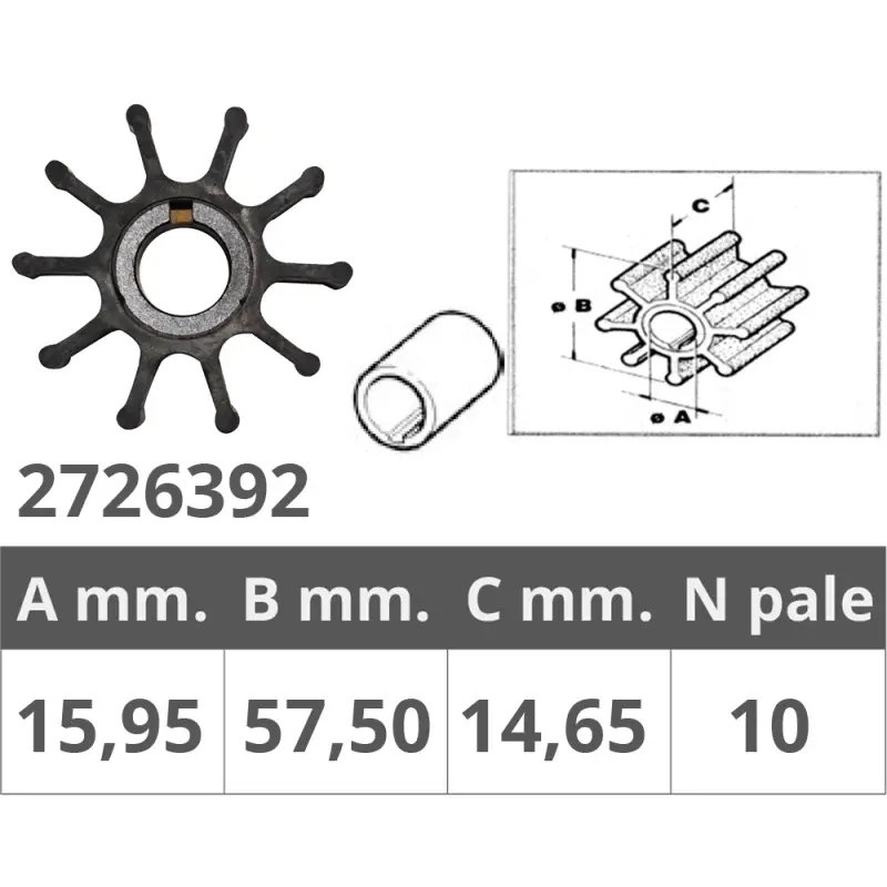 Promozione Esclusiva Gir. Mercury-Force R.O. 47-F40065-2 - Elica Nautica con 10 Pale, Ø Interno 15.95 mm, Ø Esterno 57.5 mm, Spessore 14.65 mm
