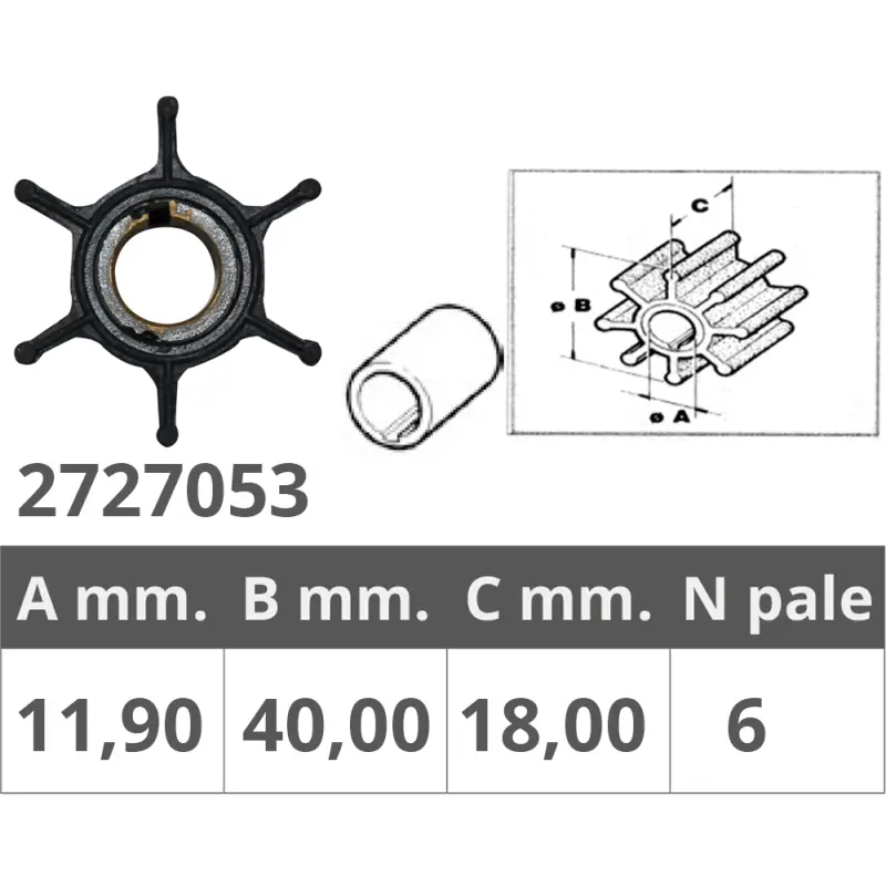 Miglior Prezzo Girante Yamaha 2T 6-8 HP - Alta Performance per Motori Fuoribordo Nautici, Ø Int. 11,9 mm, Ø Est. 40 mm, Spessore 18 mm, 6 Pale