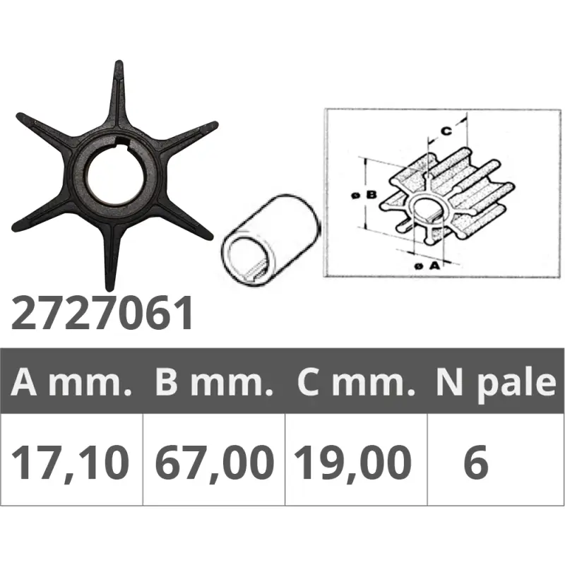 Girante Suzuki 2T per Motori DT 40-50-60-65 - Ricambio Nautico di Qualità - Ø Interno 17,1 mm, Ø Esterno 67 mm, Spessore 19 mm, 6 Pale Popolare