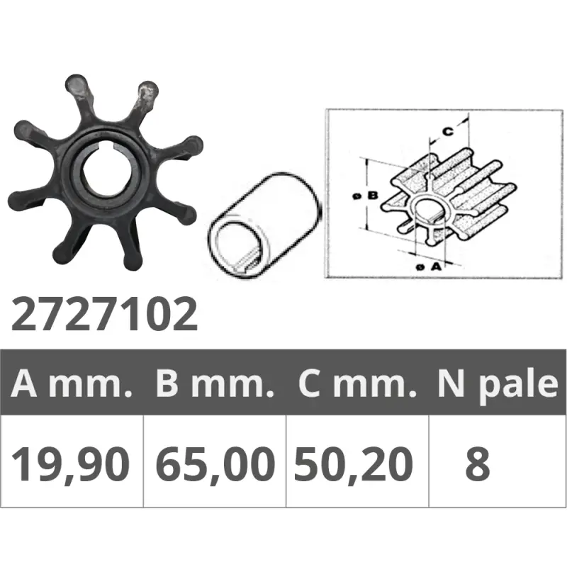Girante Jabsco 4598-0001 - Girante Nautica con 8 Pale, Ø Interno 15,9 mm, Ø Esterno 65 mm, Spessore 50,2 mm Compra Online