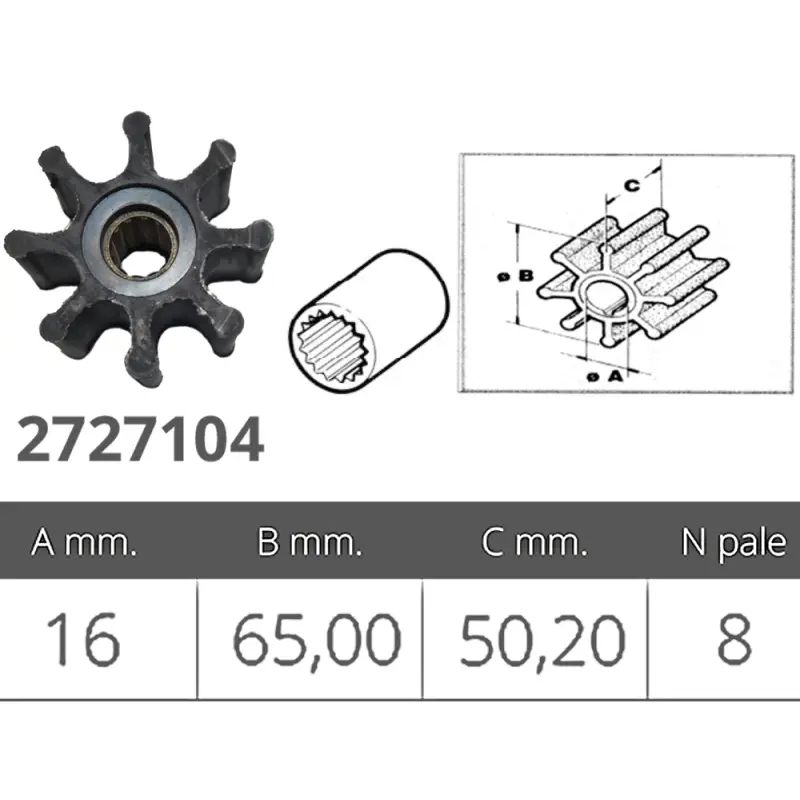 Offerta Lampo Girante Jab 920-0001 John 09-1028B - Ø 16 mm interno, Ø 65 mm esterno, Spessore 50,2 mm, 8 Pale - Ricambio per Vela e Nautica