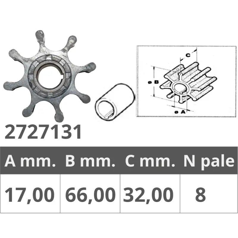 Ultime Pezzi Girante Renault 48300006/7 - Alta Qualità per Impianti Nautici - Ø Interno 17mm, Ø Esterno 66mm, Spessore 32mm, 8 Pale