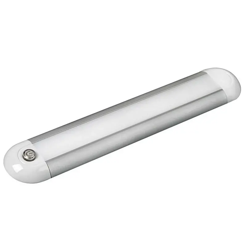 Popolare Plafoniera di servizio a LED 12/24 V con touch switch, carcassa in alluminio anodizzato, ideale per ambienti nautici e difficili. Fissaggio in piano senza foratura.