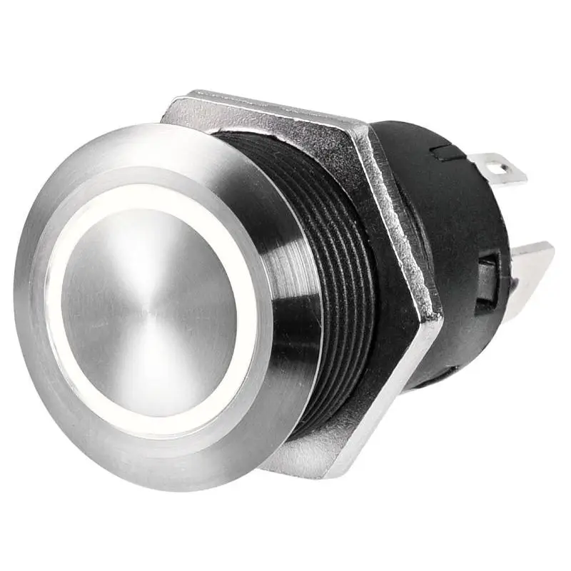 Compra Online Interruttore FLAT inox ON-OFF 12 V blu con corona LED impermeabile IP67 - Portata 20 A in acciaio inox AISI 316 - Durata 20.000 cicli