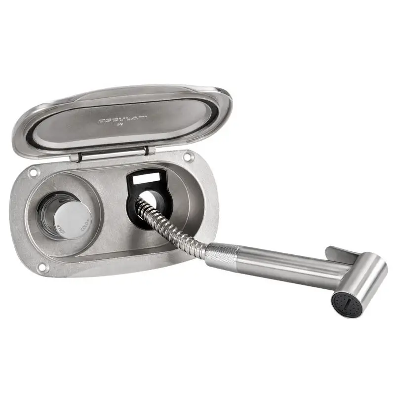 Box Doccia Elissa in Acciaio Inox AISI 316 con Doccetta Tiger e Tubo PVC 4m - Vano Doccia con Sportello Autoreggente e Miscelatore Cylindrico Promozione