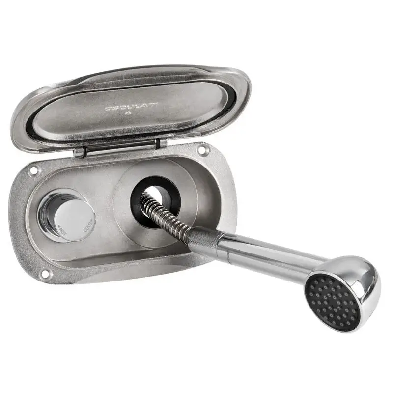 Super Prezzo Box doccia Elissa in acciaio inox AISI 316 con doccetta Keji e tubo in nylon 4m per nautica e barche - Vano doccia con sportello autoreggente, miscelatore a pomello cilindrico e boccola antivibrante.