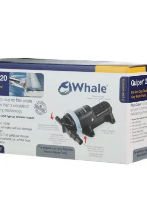 Must-Have Pompa Whale Gulper 220 12V Retail per Pompaggio Acqua di Rifiuto - Alta Efficienza e Funzionamento Silenzioso, Autoadescante fino a 3 m, Installazione Facile in Spazi Ristretti.