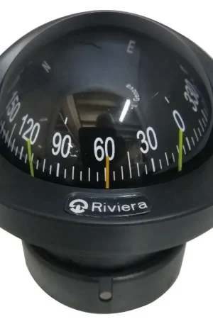 Più Venduto Bussola Riviera BA1-2022 Nera con Rosa Nera Frontale - Bussola Compatta per Vela e Nautica, Design Slim per Navigazione Precisa