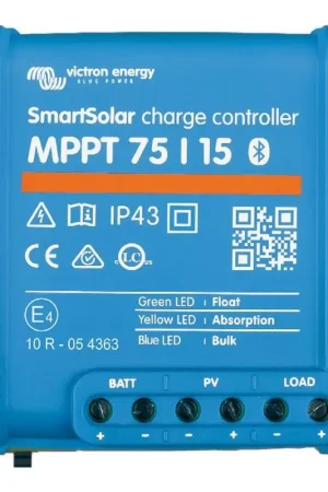 Regolatore di carica solare Smart Victron Energy - Solar MPPT 100 con Bluetooth e sensore di temperatura interno per monitoraggio e configurazione efficiente. Reso Gratuito