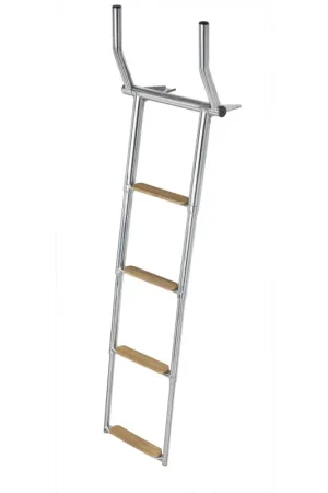 Must-Have Scaletta Telescopica Ribaltabile in Acciaio Inox AISI 316 con Gradini in Teak - 4 Gradini per Barche e Nautica