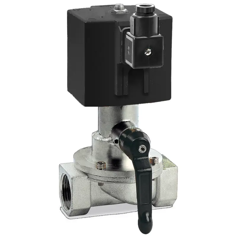 Popolare Elettrovalvola Media Portata in Ottone Nichelato e Acciaio Inox - Apertura Elettrica per Acqua e Gasolio con Chiusura Manuale - Filettatura F/F 1” Gas, 43W