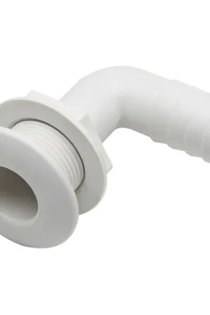 Compra Online Scarico a Mare Curvo 90° in Nylon Bianco con Ghiera e Portagomma - Accessorio Nautico per Barche