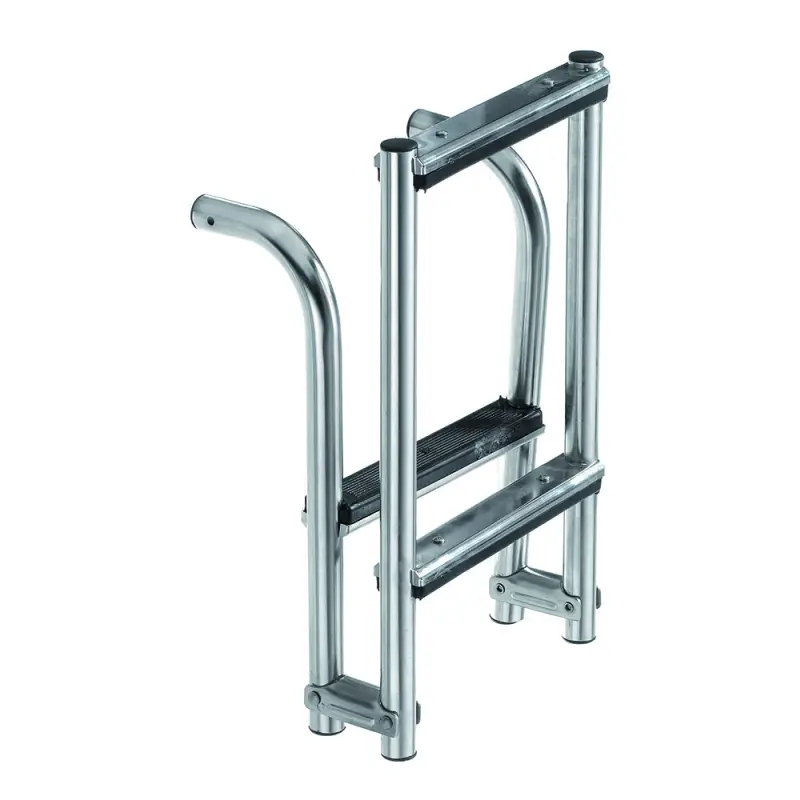 Offerta Speciale Scaletta Pieghevole in Acciaio Inox con Gradini Antiscivolo - Ø 25 mm, Attacchi a 90° per Montaggio Verticale su Specchi Popppieri - Regolabile e Sfilabile