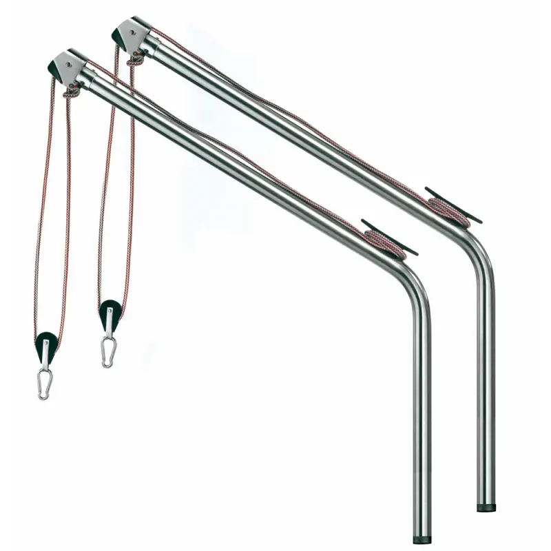 Professionale Coppia di Gruette in Acciaio Inox - Completa di Carrucole, Bozzelli, Moschettoni e Cime per il Richiamo - Portata 170 Kg - Sbraccio 880 mm - Lunghezza Personalizzabile 150 cm - Alta Qualità Nautica
