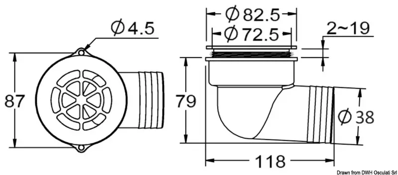 Scarico a pozzetto con flap antireflusso ø 1,5" Subito Disponibile