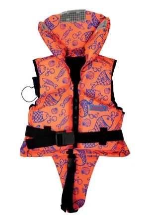 Giubbotto di Salvataggio 150 N ISO Bambino 15-30 Kg Arancione Fluo con Motivo Acquatico Vendita Finale