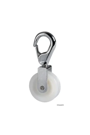 Carrucola timoneria con moschettone girevole, puleggia nylon 50mm, ottone Prezzo Scontato