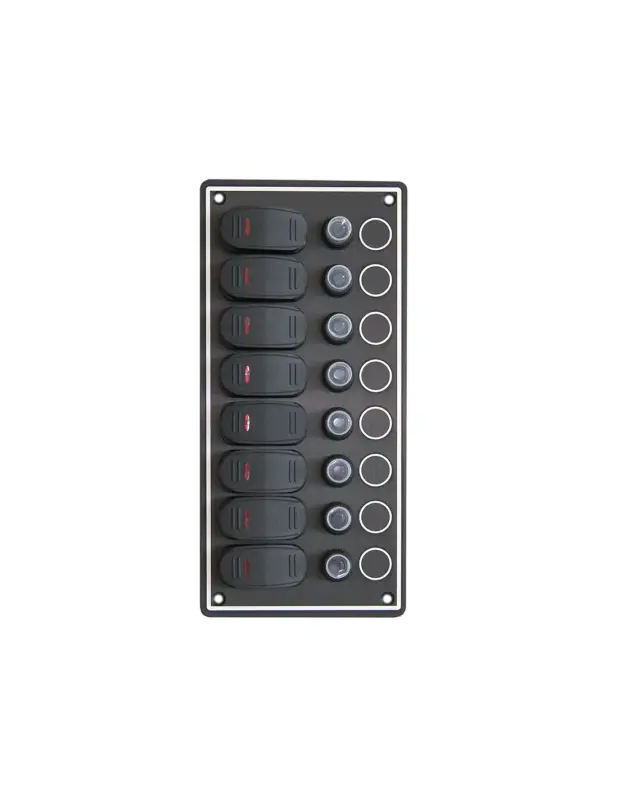 Pannello elettrico stagno IP65 alluminio nero, 7 ON-OFF 1 MOMENT 12V 15A Professionale