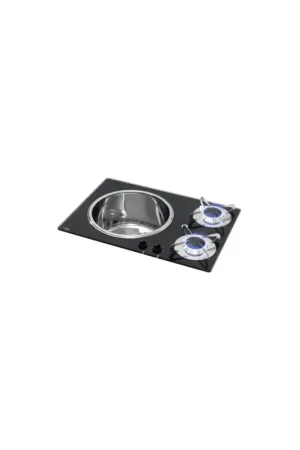 Piano cottura 2 fuochi con lavello integrato in acciaio inox, 600 x 420 mm Spedizione Espresso