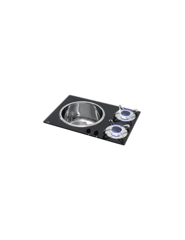 Piano cottura 2 fuochi con lavello integrato in acciaio inox, 600 x 420 mm Spedizione Espresso