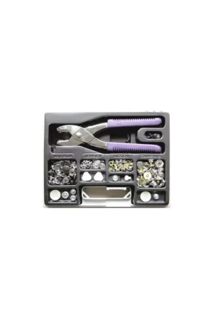 Nuova Collezione Set valigetta Vario Plus, pinza e 50 bottoni e occhielli assortiti